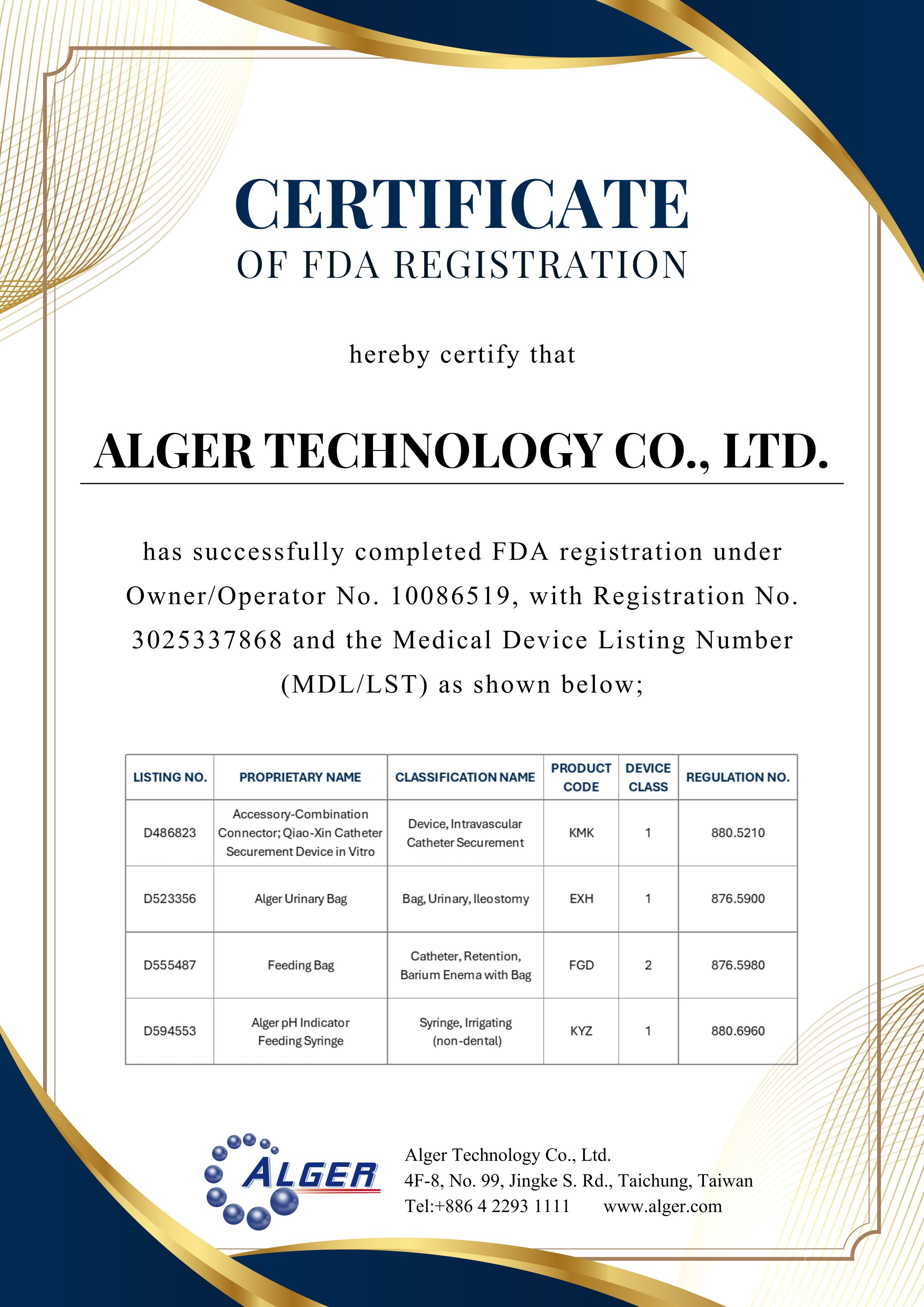 FDA Certificate FDA Certificate